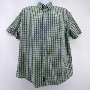 Abercrombie & Fitch Shirt Mens Large Green Blue Plaid Short Sleeve Button Down